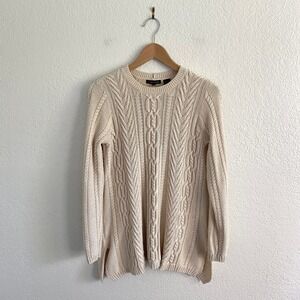 Jeanne Pierre‎ Cream Cable Mixed Knit A-Line Tunic Sweater 100% Cotton Medium